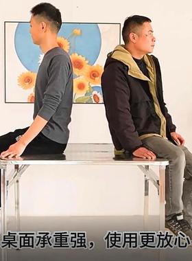 N5加厚叠锈钢折桌子摆摊用圆不角正方形烧烤71240餐桌商便携收放