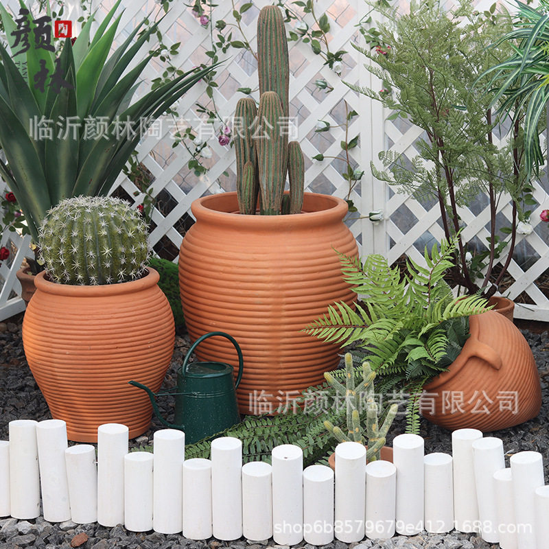 园艺景观陶罐红陶花盆大罐子栽花陶罐花园装饰陶器粗陶盆
