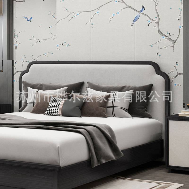 工厂直销新中式实木床1.8米双人床民宿主次卧室家具民宿客栈标间