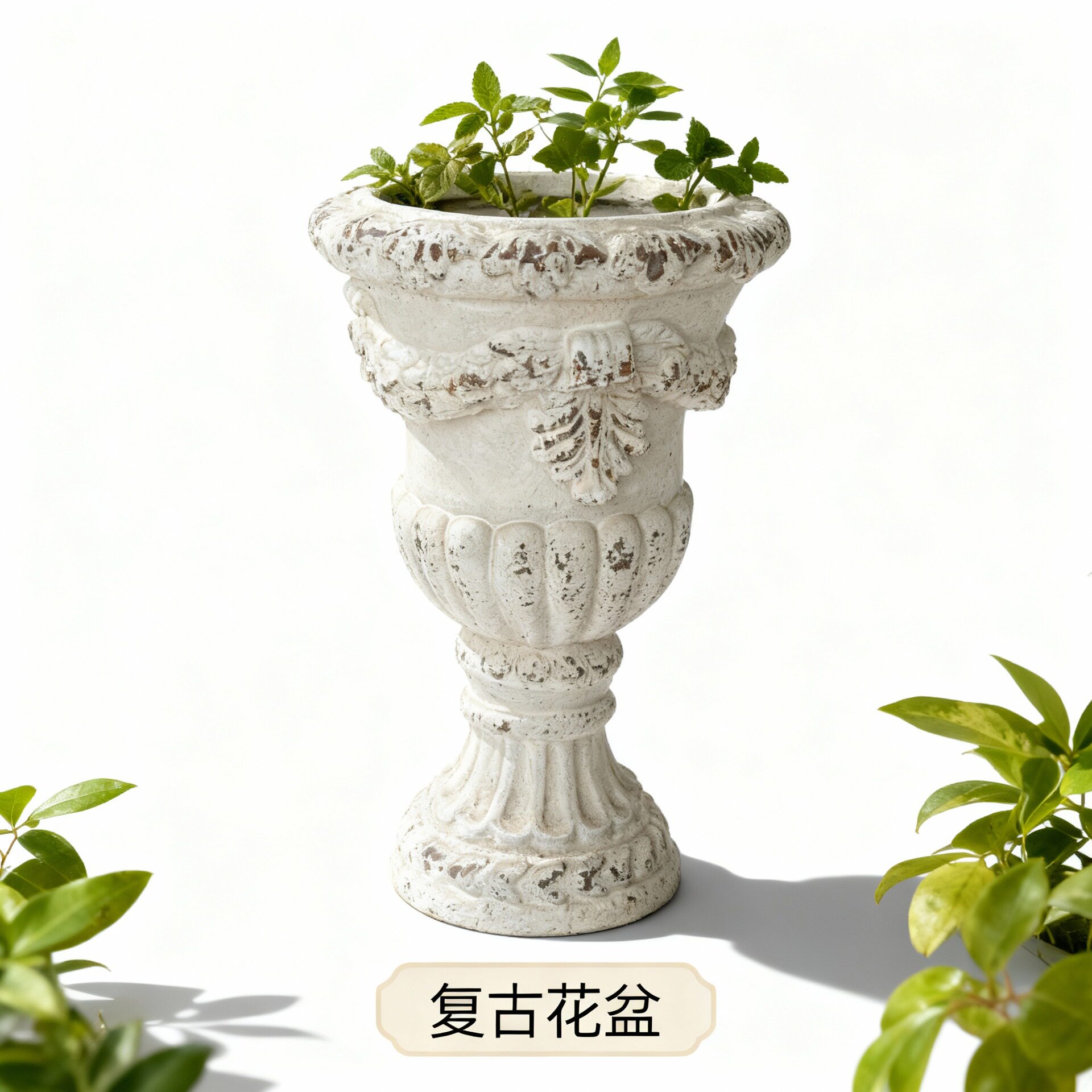 高脚花盆欧式高脚复古奖杯花盆仿古罗马柱风格摄影道具装饰品
