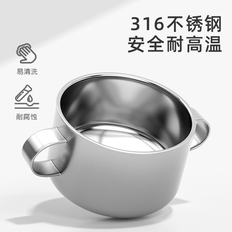 双儿防XRO童摔防烫31不6锈钢双层带盖耳汤碗带把手吃饭碗宝宝碗学