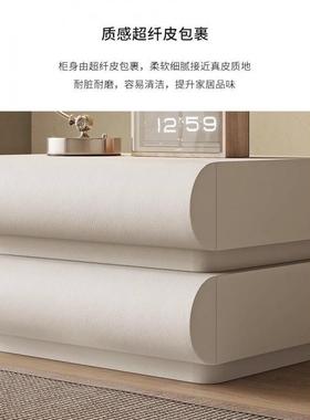 NA床边头柜奶油网红色白皮质式意极简智能卧室LKH实木床床边柜收