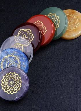 平厂家直供套然半宝石圆形疗愈石装双YHS18075面水晶刻灵天气符文