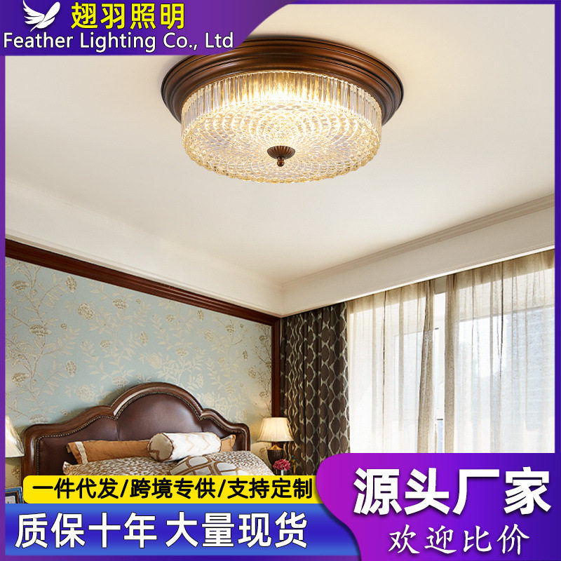 美式吸顶灯卧室灯家用复古阳台过道灯欧式大气圆形主卧书房间灯具