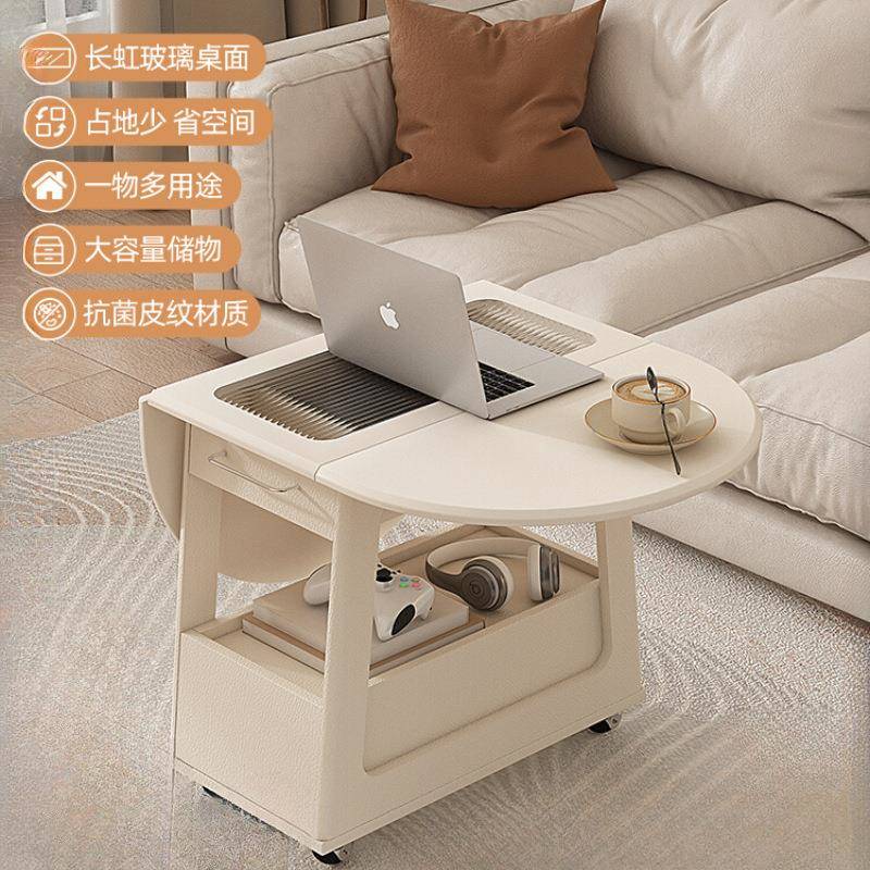 奶小可折油风叠茶几边几简约现代户型实OEJ木客厅移动圆桌阳台小