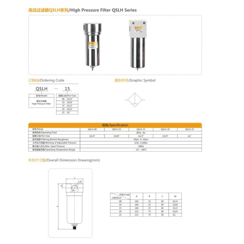 耐用油分水器QSLH系列高压过滤器空压机气动40公斤耐压