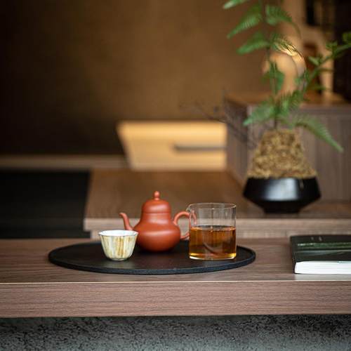 乌壶石手工形圆茶于怀干泡盘干泡台小型茶盘家用承茶台托盘轻金奢