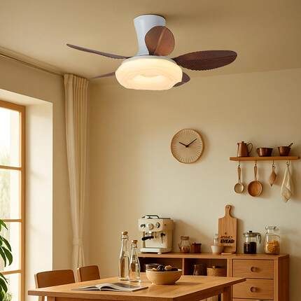 简中古吸顶604风扇灯吊顶一体带电扇扇的灯卧室阳台约餐厅LED风吊