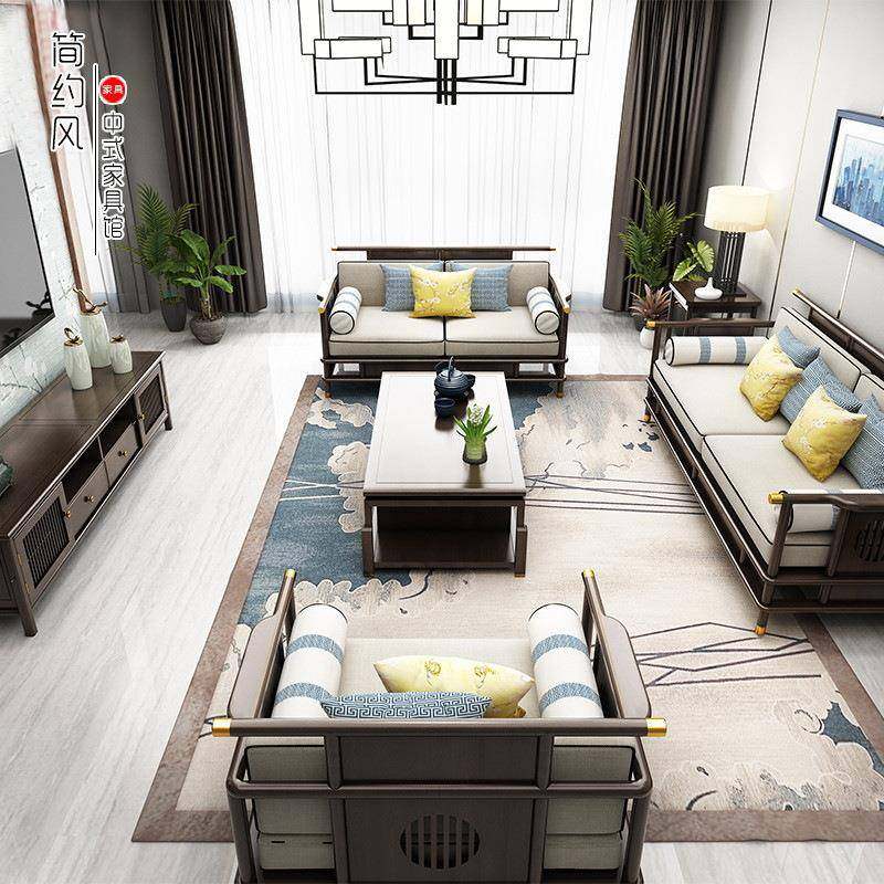 工厂直新中式实样木沙发轻奢官DAK帽别墅板售间全楼处客厅家具整