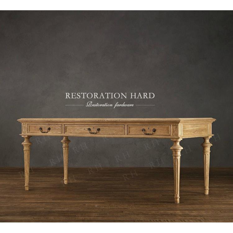 法桌式新古典简约书胡实木欧式桌写字台做旧HDM北美黑桃木写字画