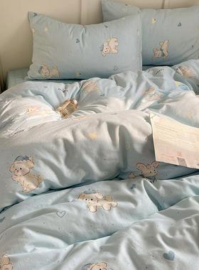 205新款纯棉四件套全棉床上用品卡通宿清新被JOC套床单套舍三件床