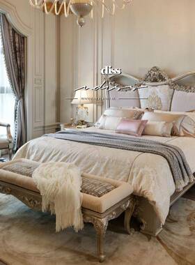 式复古.浪漫欧式卧室家具实木手工雕花布艺1PZX8米主卧双人床法婚