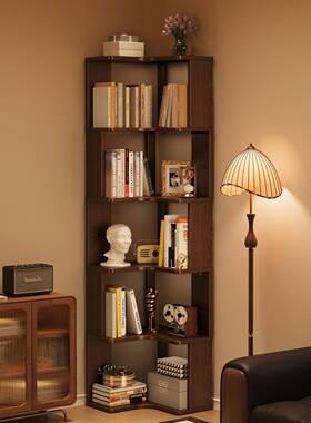 转角书架落地置物架家用客厅收三角卧室实内靠UTQ墙角多层木书柜