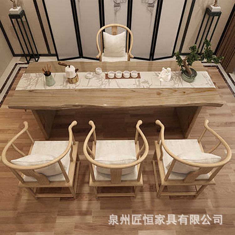 新中式实木茶桌原木大板仿古中式大板茶台办公室茶楼接待喝茶桌子