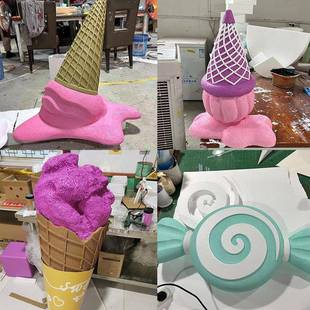 夏窗氛冰激淋蛋糕雪围糕冰棍泡雕商场美陈道BPE具季橱装饰场景布