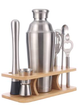 爆款竹架QLN调酒尾套装不锈工钢温保冷摇酒鸡酒酒吧具保全套7件