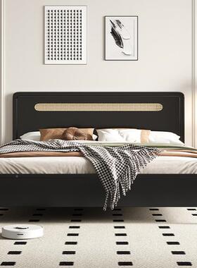 编藤实床.HZ-C10#8m现代简约户1型小1.5m家木用单双人法式黑色储