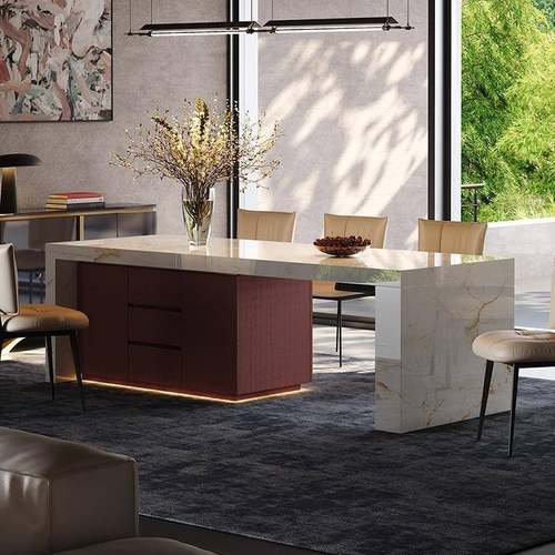 高端台岛缩餐桌一体用可QVR伸家新款轻奢岩板岛台升降别墅厨房导