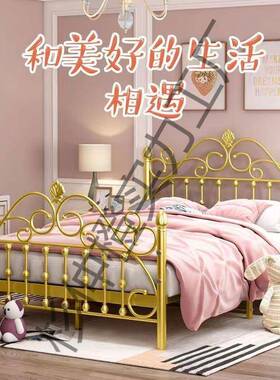 式网红铁床8双人1.5米欧出租屋1.公主单人铁架1.艺2铁床HVM1米8简