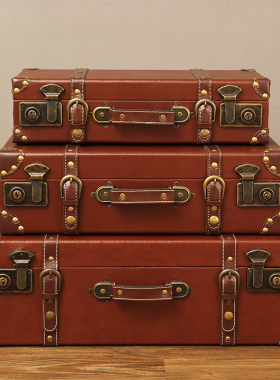 欧式复古箱子手提箱皮箱店铺客厅摆件装饰品道具橱窗轻奢风小摆设