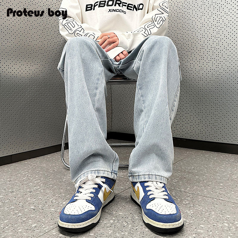 牛仔裤男款春秋冬夏季潮男生复古直筒阔腿宽松加绒运动休闲长裤子