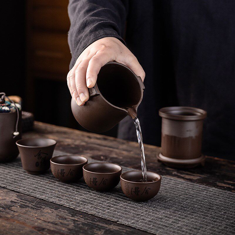 紫砂旅行茶具快h客一壶四杯便携式出差旅游随身简约小型功夫套装
