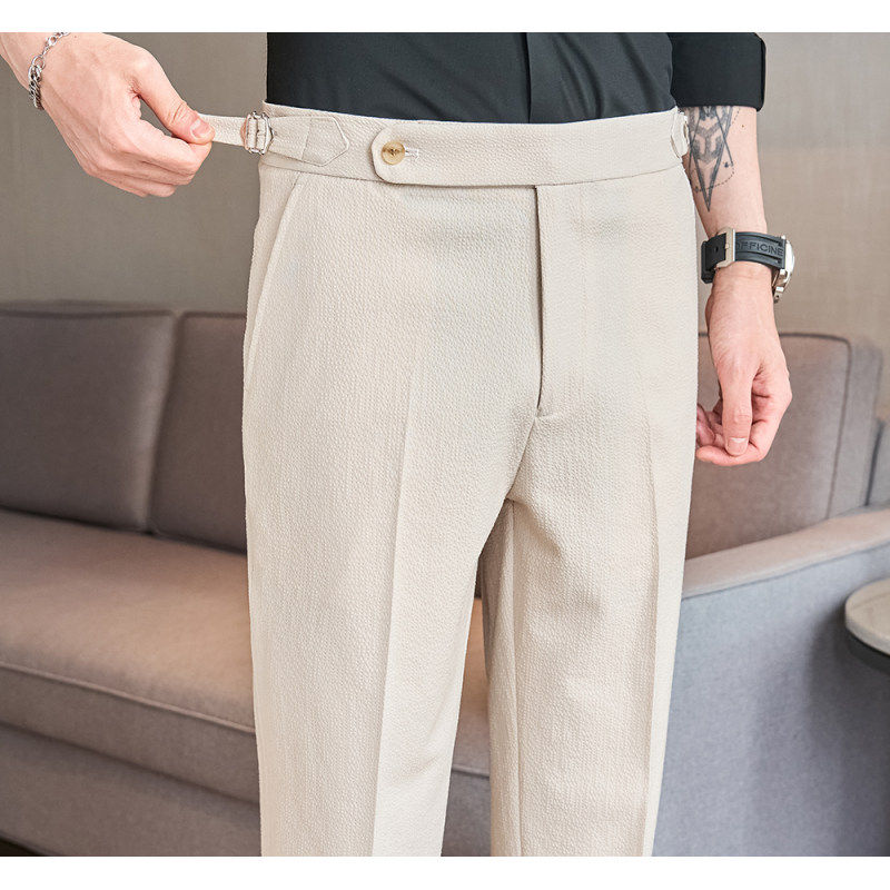 那不勒斯西裤男士春秋款高级感休闲西装男裤修身小脚九分裤子男款