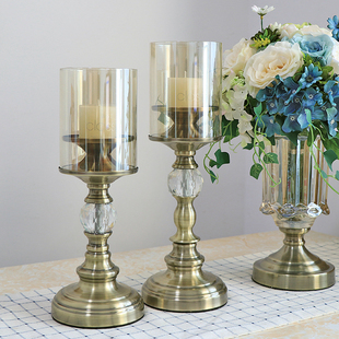 欧式美式样板房餐桌家居装饰品摆件 高档水晶金属烛台工艺品摆件