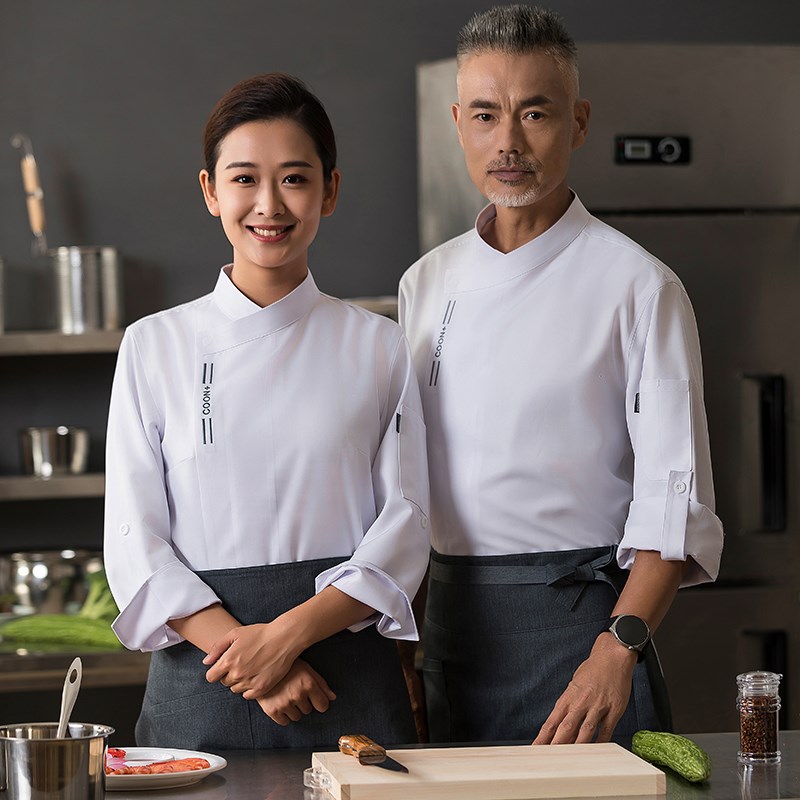 厨师工作服长袖秋冬装纯棉后厨房烘焙餐饮厨师服装男女订制七分袖