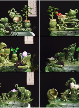 陶瓷自动循环水鱼缸流水增氧过滤器摆件鱼盆喷泉瀑布室内家用造景