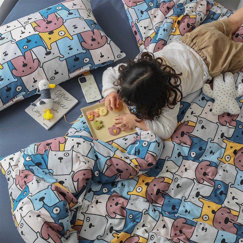 可爱裸睡全棉针织棉四件套被单床品 儿童卡通天竺棉纯棉床笠4件套