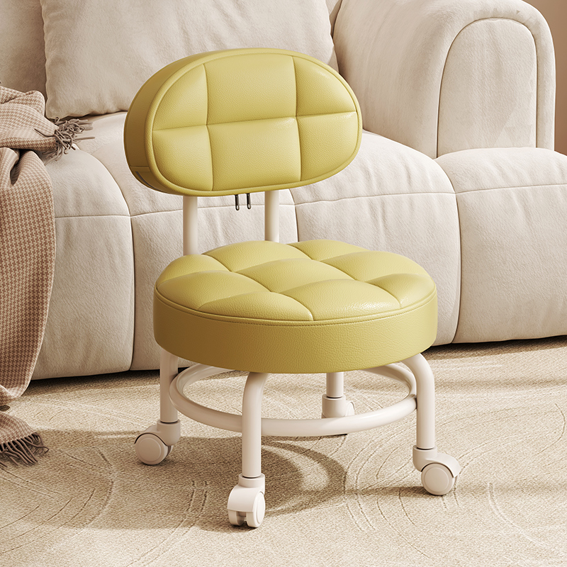 带靠背小凳子家用滑轮椅矮凳带娃神器懒人椅子客厅板凳万向轮圆凳