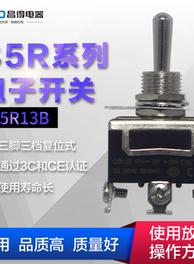 CNTD昌得钮子开关拨动15A C5R13B 3脚3档 开孔12mm 1122R型复位式