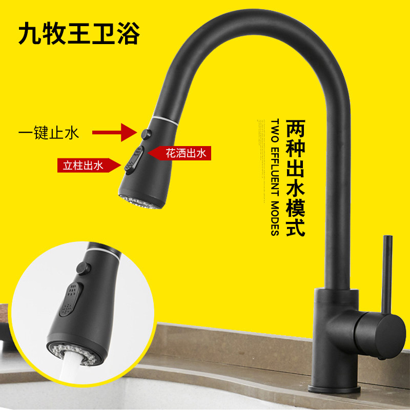 厨房龙头冷热水单孔水槽洗菜盆洗碗池水龙头阳台抽拉龙头带开关