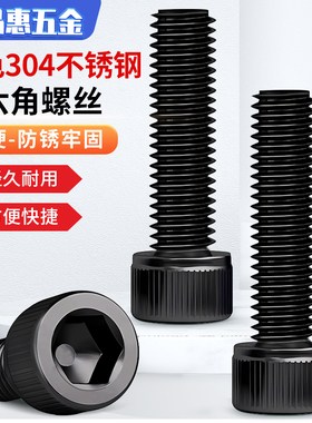 黑色304不锈钢内六角螺丝钉加长杯头内六角螺栓1.4M1.6M2M3M4M5M6