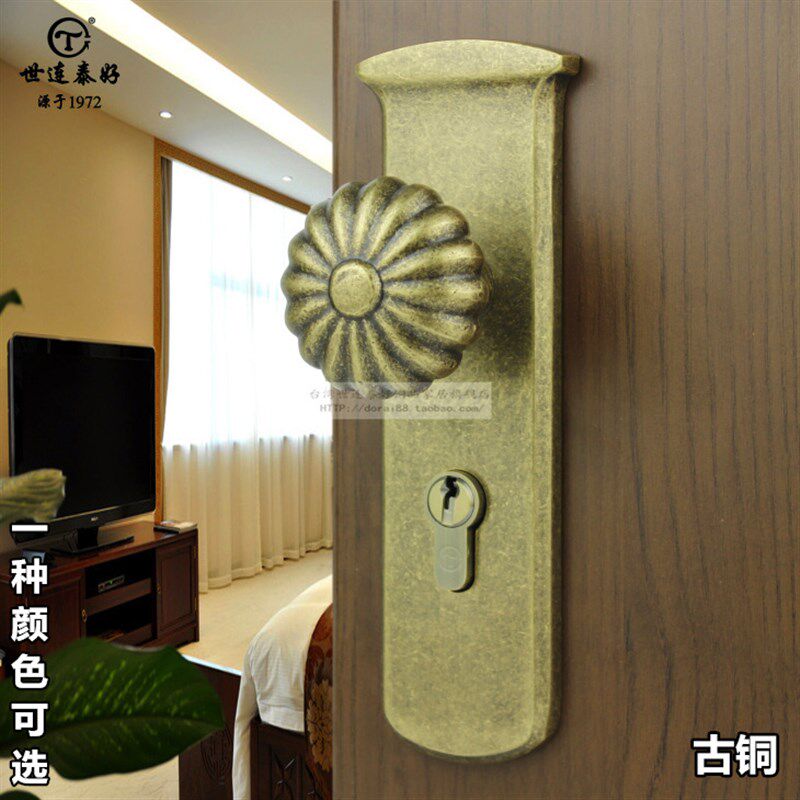 世连泰好纯铜门锁美式复古全铜室内卧室房间球形把手通用型门锁具