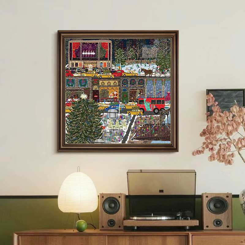 冬灯挂画圣诞装饰画美式玄关餐厅高级感油画进门过道壁画卧室摆画