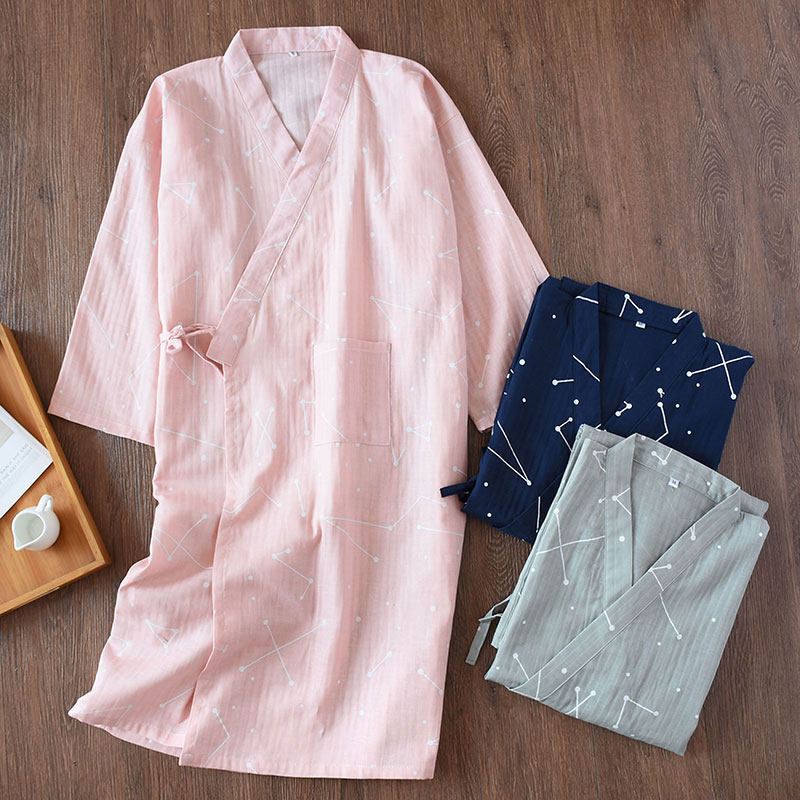 情侣纱布和服浴袍睡裙女士男款款夏秋季全棉日式长袖睡袍汗蒸纯棉
