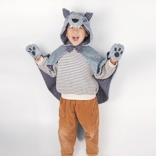 男童万圣节小红帽童话大灰狼外婆毛绒披L风有尾巴扮演服装秋冬