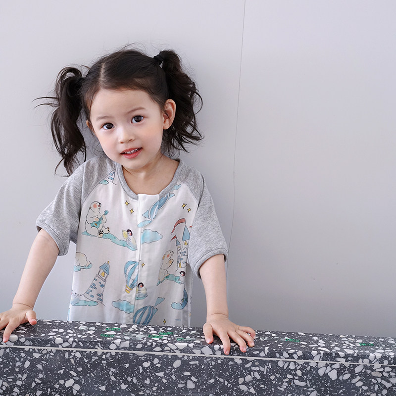 M 婴儿睡袋夏季薄款竹棉v纱布宝宝分腿双向拉链儿童空调房防踢被