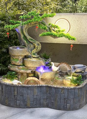 假山鱼池喷泉流水摆件循环水生财客厅庭院花M园阳台户外布置造景