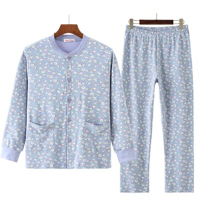 中老年妈妈开衫i秋衣秋裤套装对襟全棉女保暖内衣老人线衣线裤