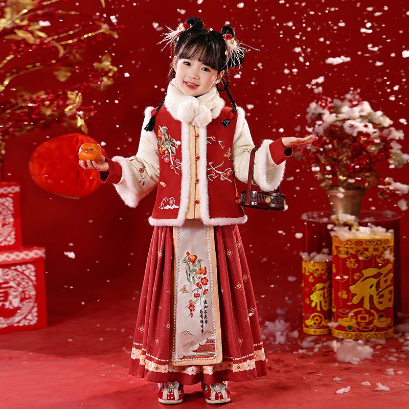 女童拜年服冬装2025新款喜庆汉服套装儿童过年衣服中国风新年唐装