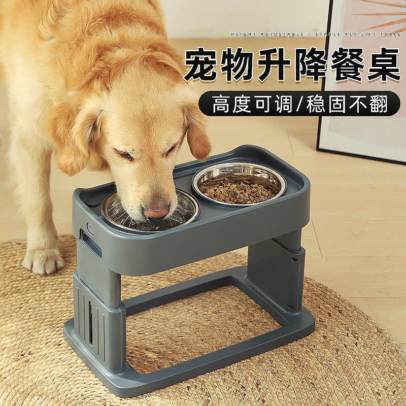 宠物狗碗食盆大型犬防打s翻加高护颈吃饭双碗饭盆喝水不锈钢大容
