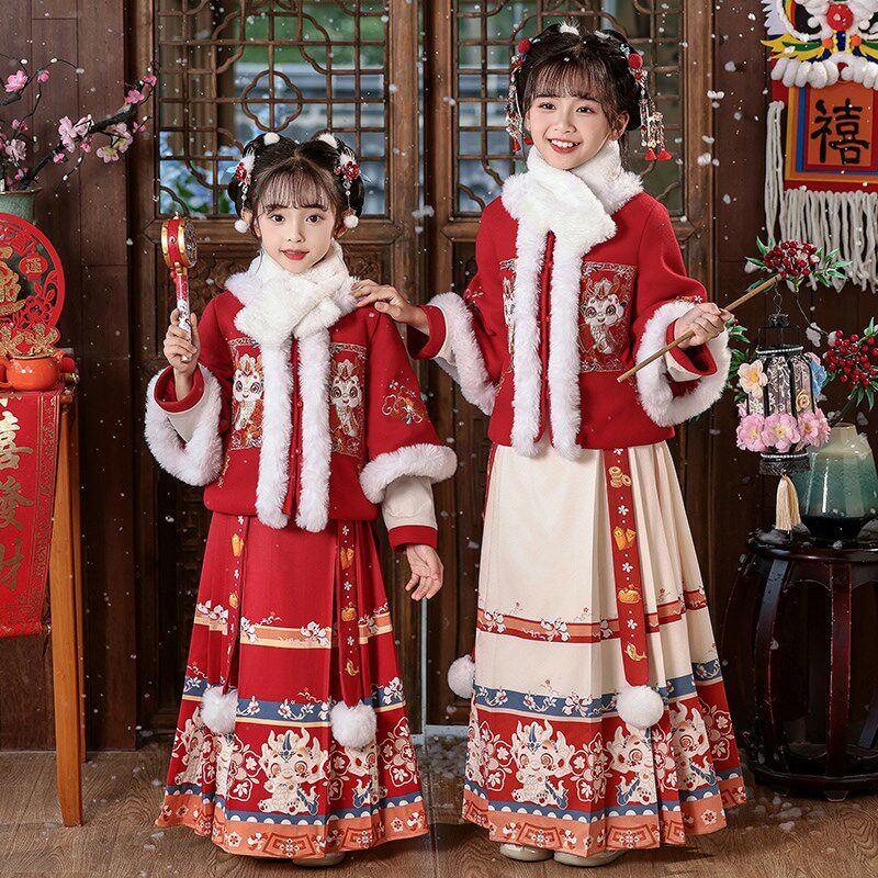 拜年服女童冬季儿童汉服国风唐装2025新款女孩过新年喜庆衣服冬装