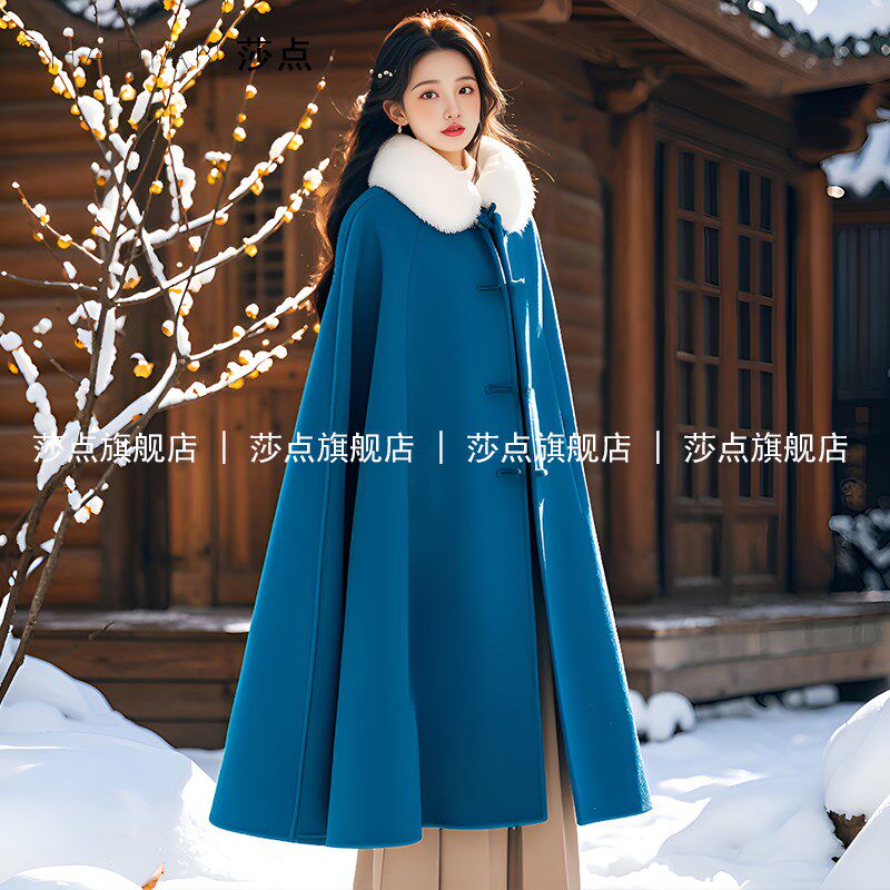 保暖汉服披风女2024冬季新过膝长款古风大氅斗篷防寒加厚加绒披肩