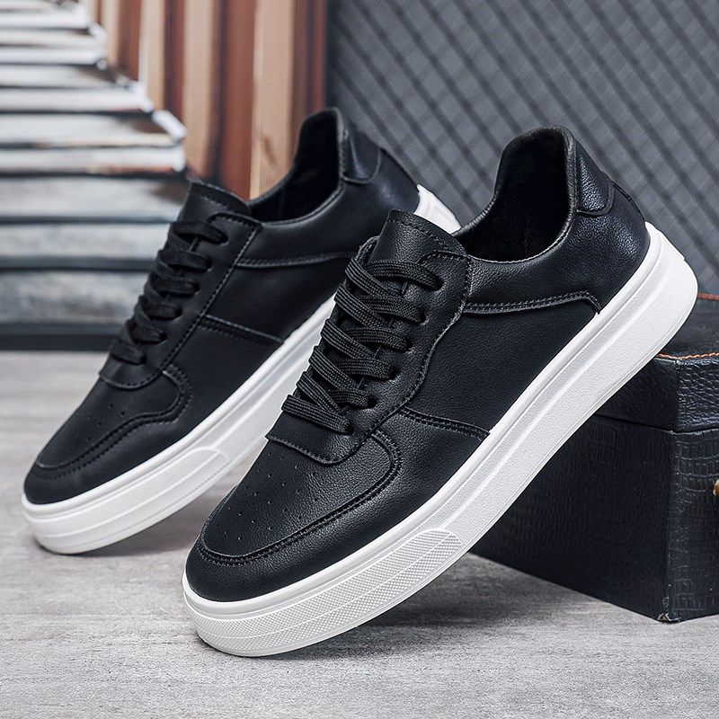 男士商务休闲鞋2024新秋u季透气皮鞋子男款板鞋白底黑色软底工作