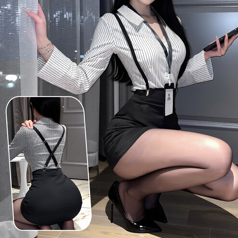 qqny内衣性感羞耻风纯欲风约会战袍大尺度趣味秘书制服吊带包臀裙
