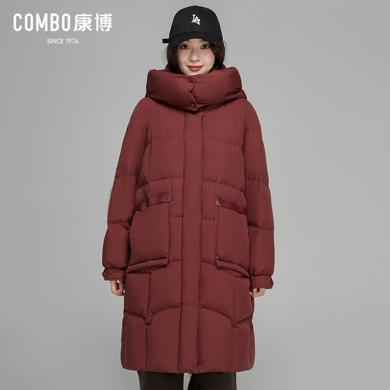 康博中长款时尚防寒过膝羽绒服