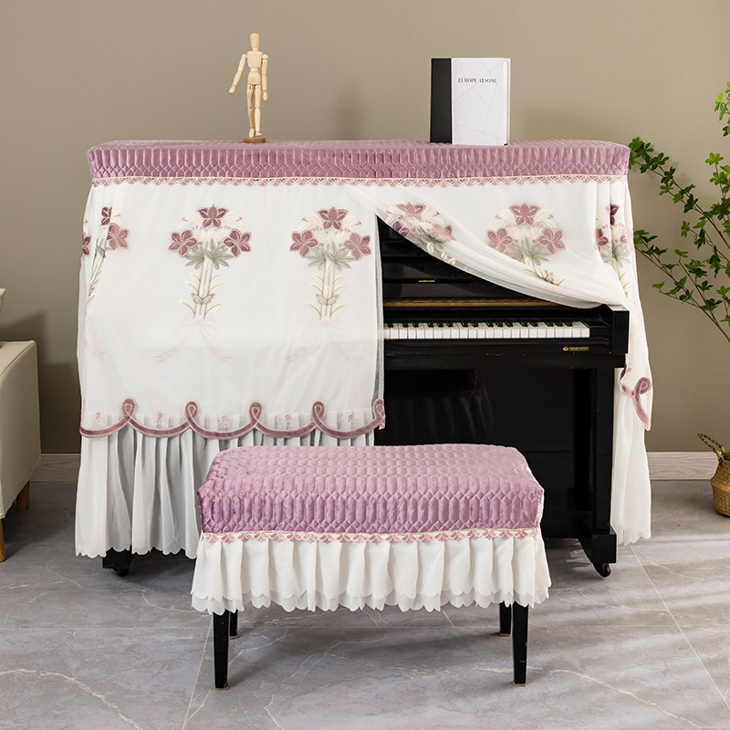 钢琴罩简约加厚钢琴防尘罩欧式钢琴全罩布艺中开W钢琴套凳子罩